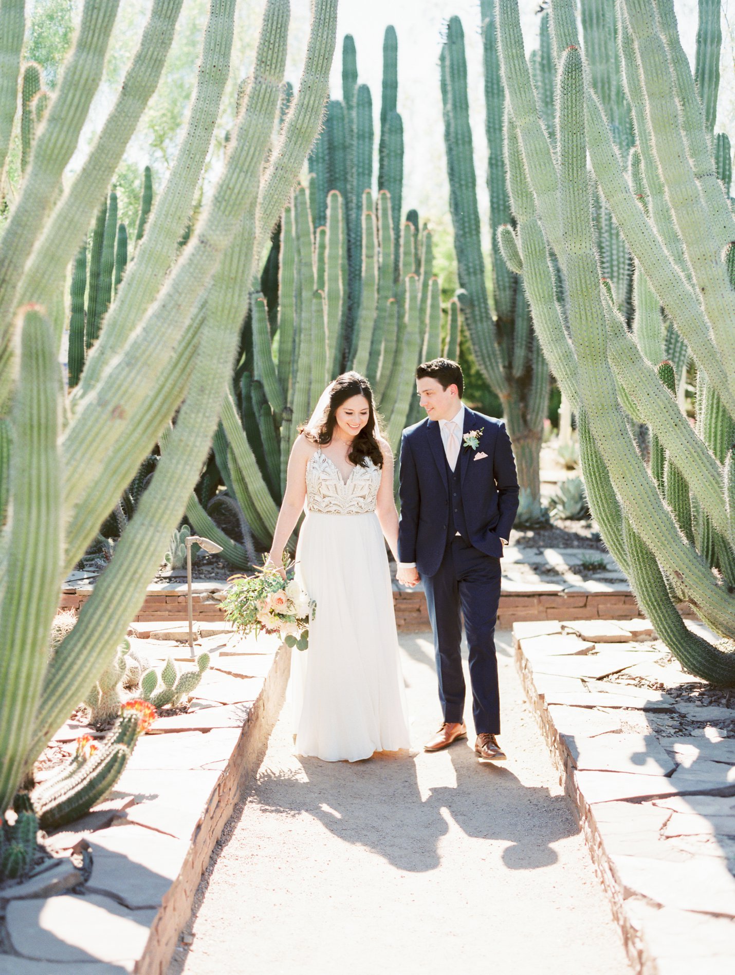 Desert Botanical Garden wedding with golden hour cactus silhouettes