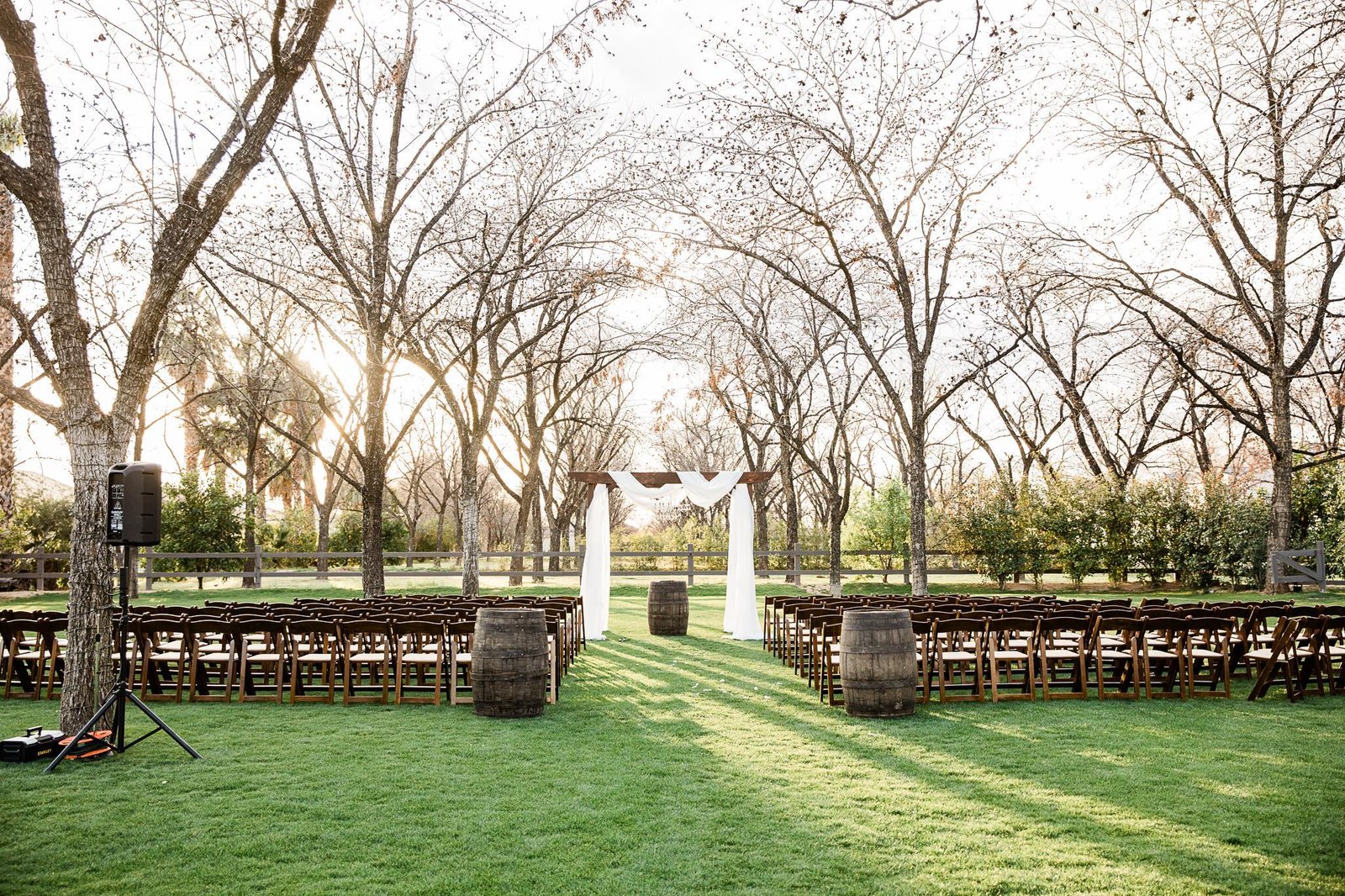 Venue at the Grove wedding ceremony shaded by pecan trees