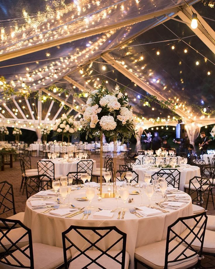 Outdoor wedding reception under twinkle lights at San Ysidro Ranch Santa Barbara