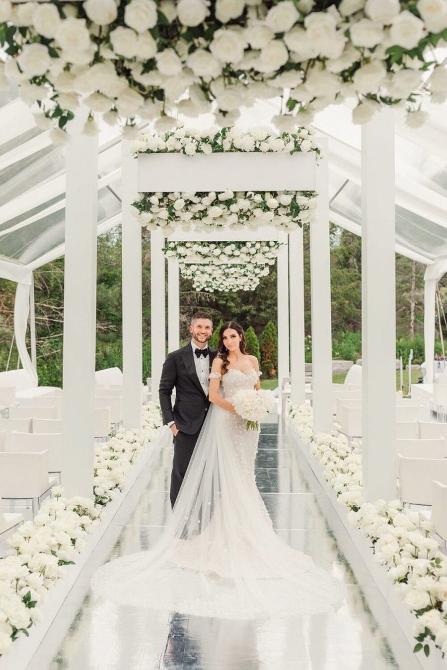 Modern Garden Pavilion Wedding in Los Angeles Rooftop ceremony at Waldorf Astoria Beverly Hills.