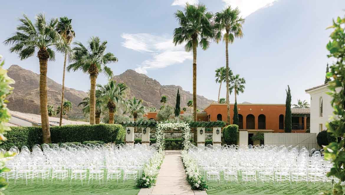 Omni Montelucia Valencia Lawn wedding ceremony at golden hour